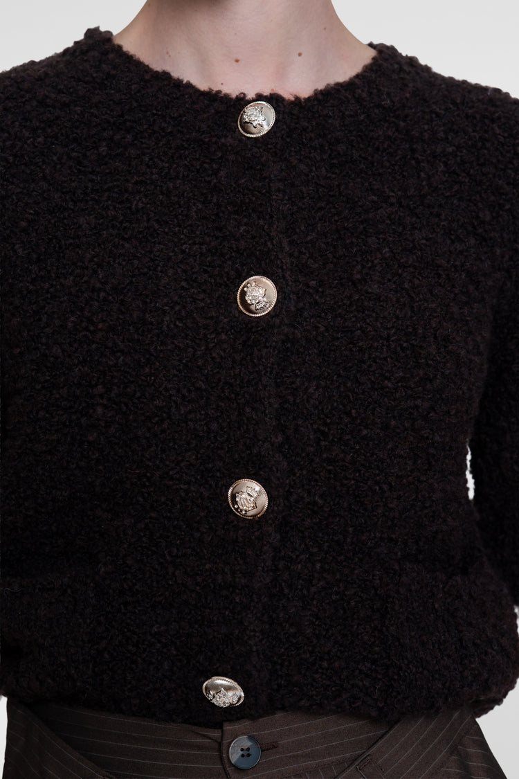 Geisha Damen Strickjacke mit Bouclé-Struktur und Zierknöpfen