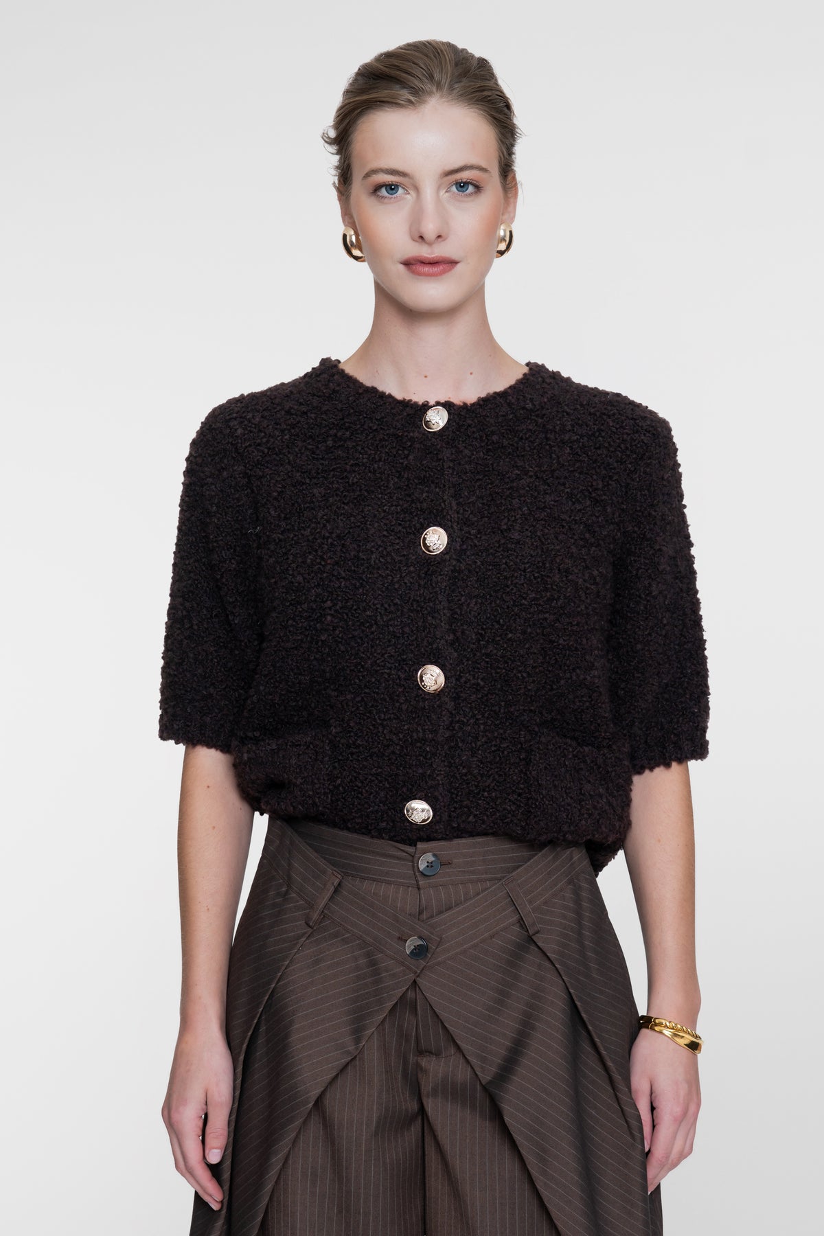 Geisha Damen Strickjacke mit Bouclé-Struktur und Zierknöpfen