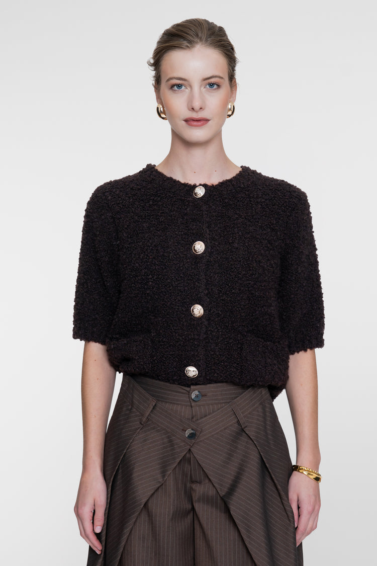 Geisha Damen Strickjacke mit Bouclé-Struktur und Zierknöpfen