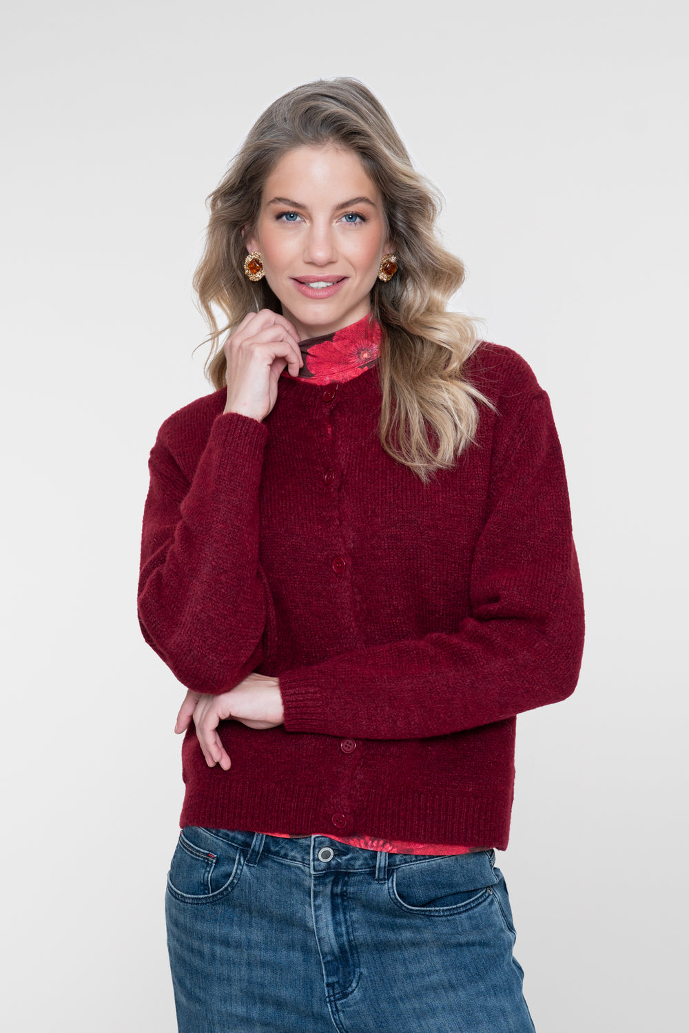 Geisha Feinstrickjacke mit Rundhalsausschnitt