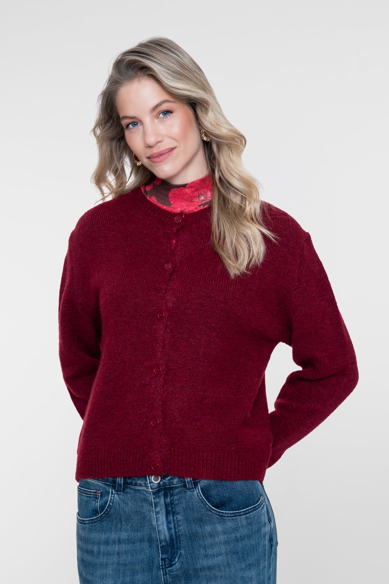 Geisha Feinstrickjacke mit Rundhalsausschnitt