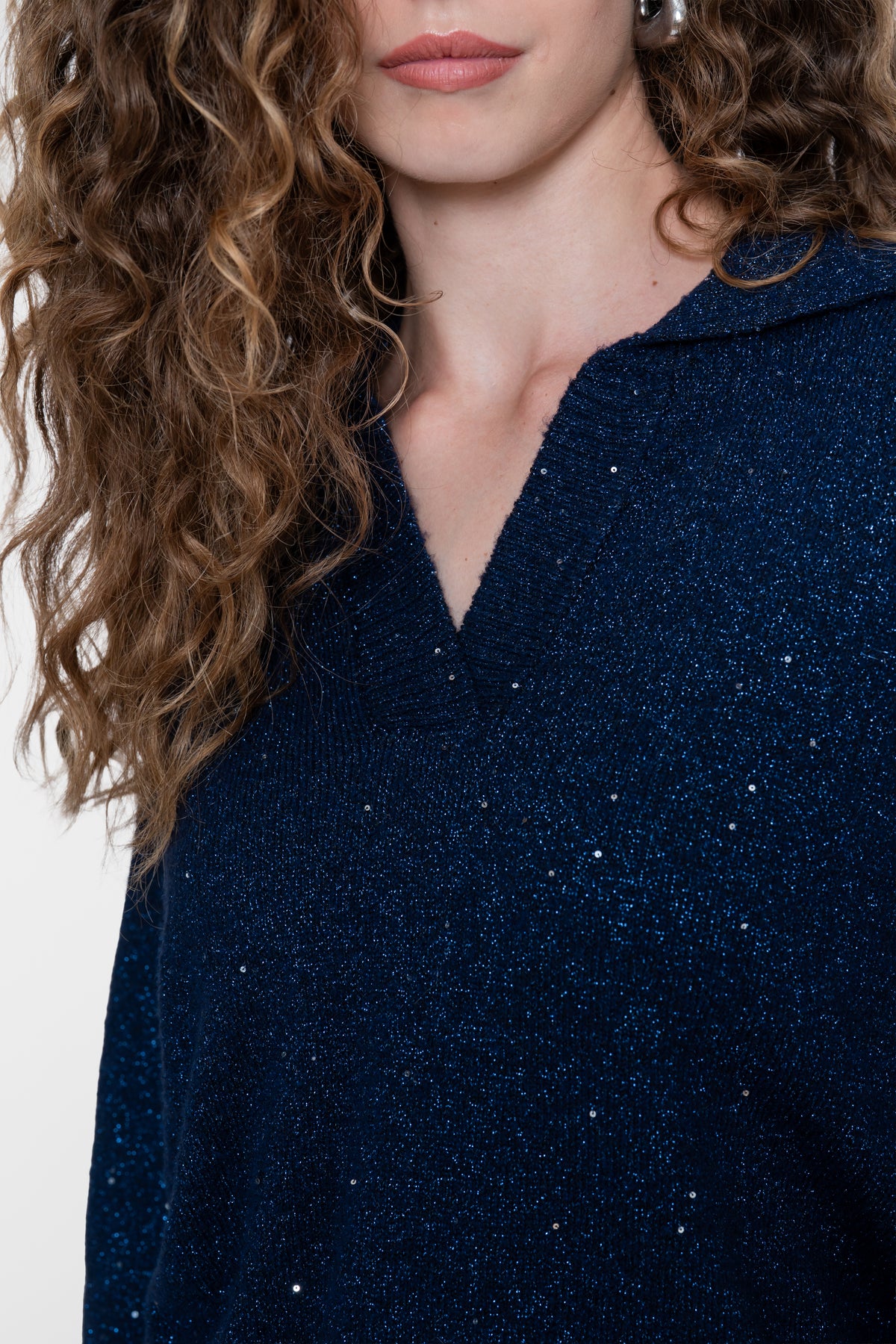 Geisha Damen Pullover mit V-Ausschnitt, Lurex und Pailletten