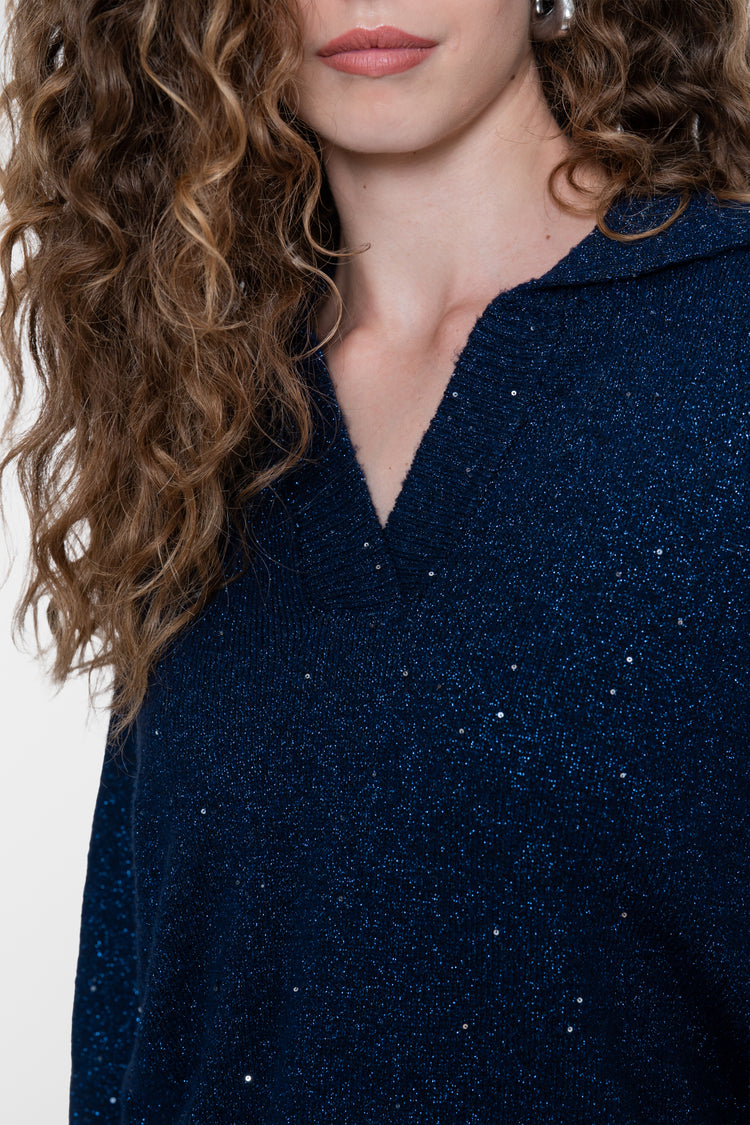 Geisha Damen Pullover mit V-Ausschnitt, Lurex und Pailletten