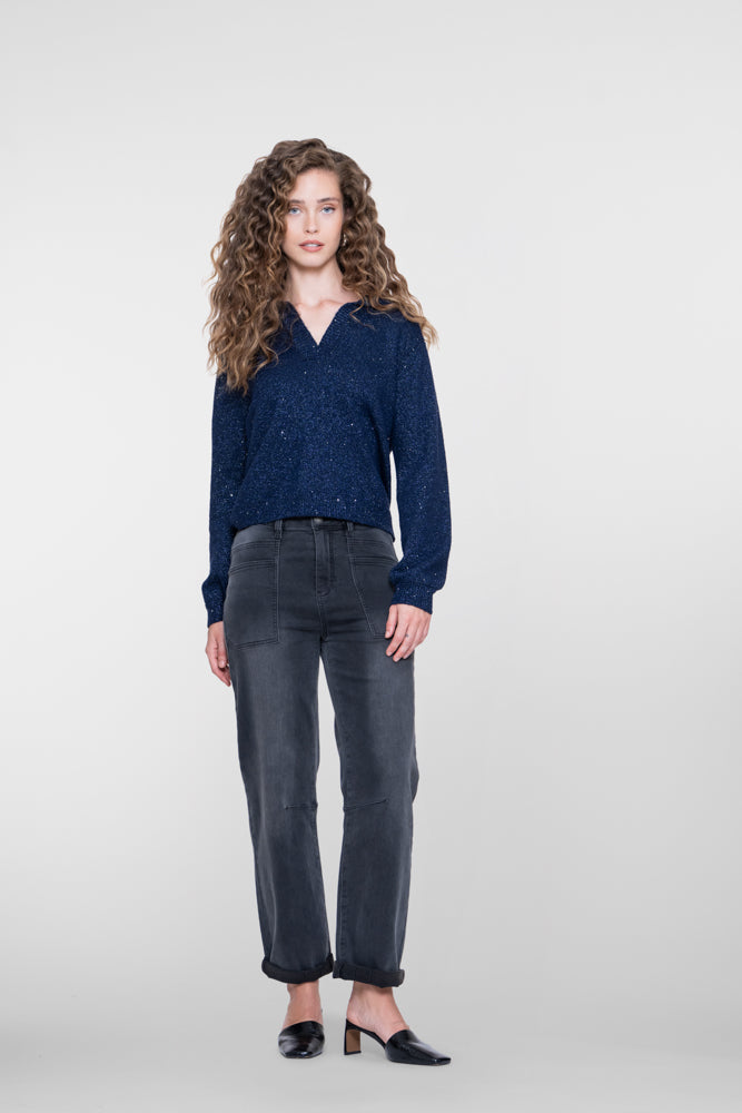 Geisha Damen Pullover mit V-Ausschnitt, Lurex und Pailletten