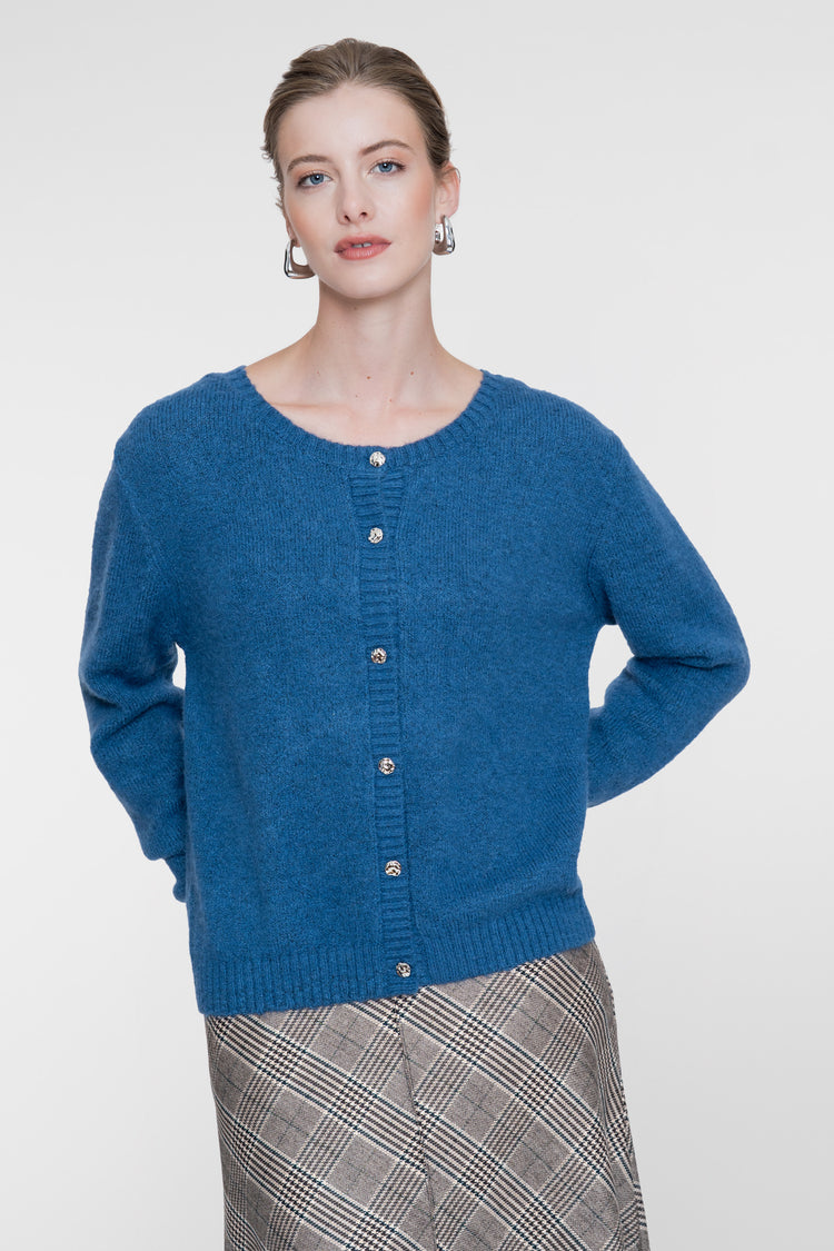Geisha Damen Strickjacke mit Rundhalsausschnitt und Zierknöpfen