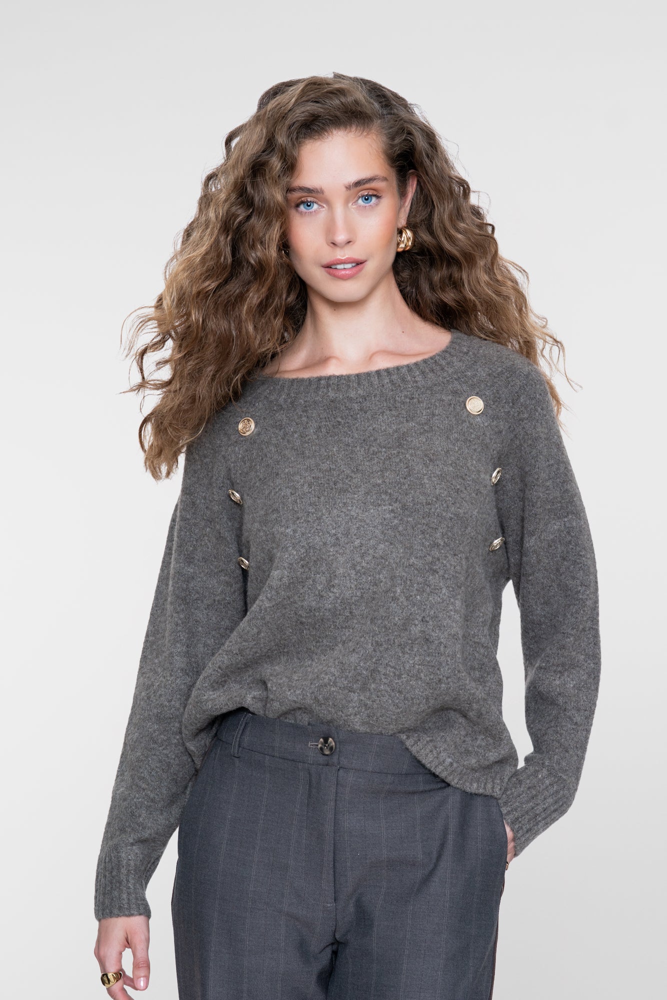 Geisha Damen Pullover mit Raglanärmeln und goldfarbenen Knöpfen