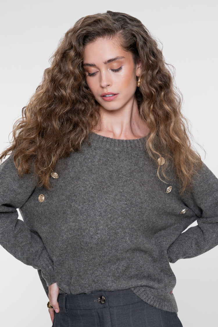 Geisha Damen Pullover mit Raglanärmeln und goldfarbenen Knöpfen