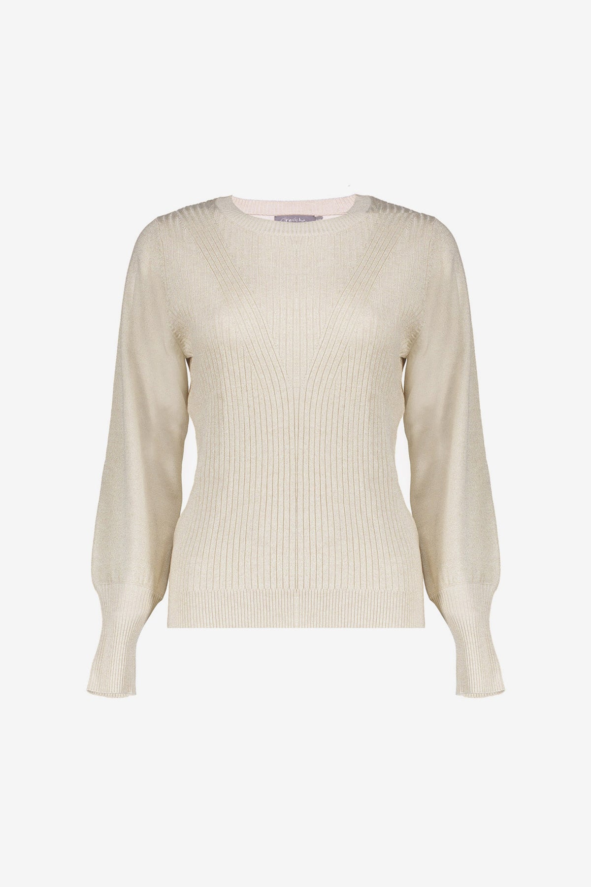 Geisha beiger Pullover mit Lurex und langen Manschetten