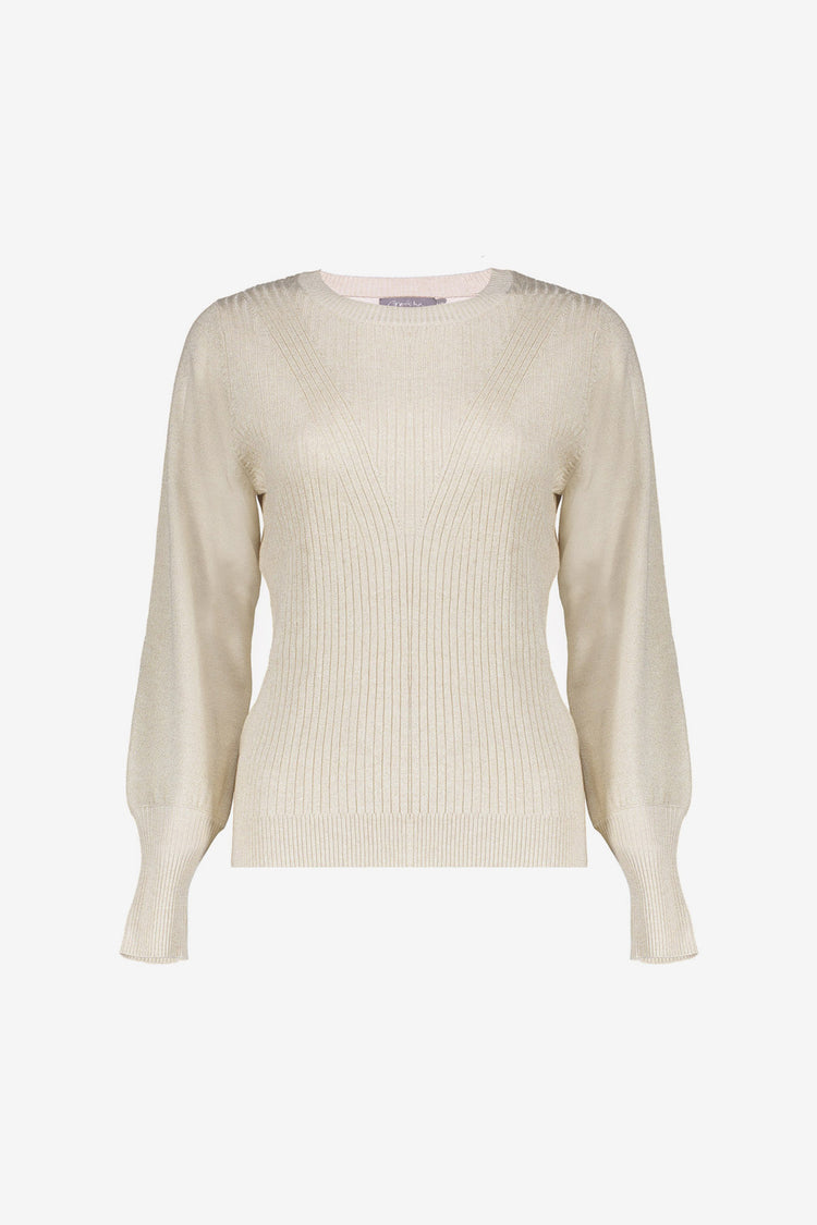 Geisha beiger Pullover mit Lurex und langen Manschetten