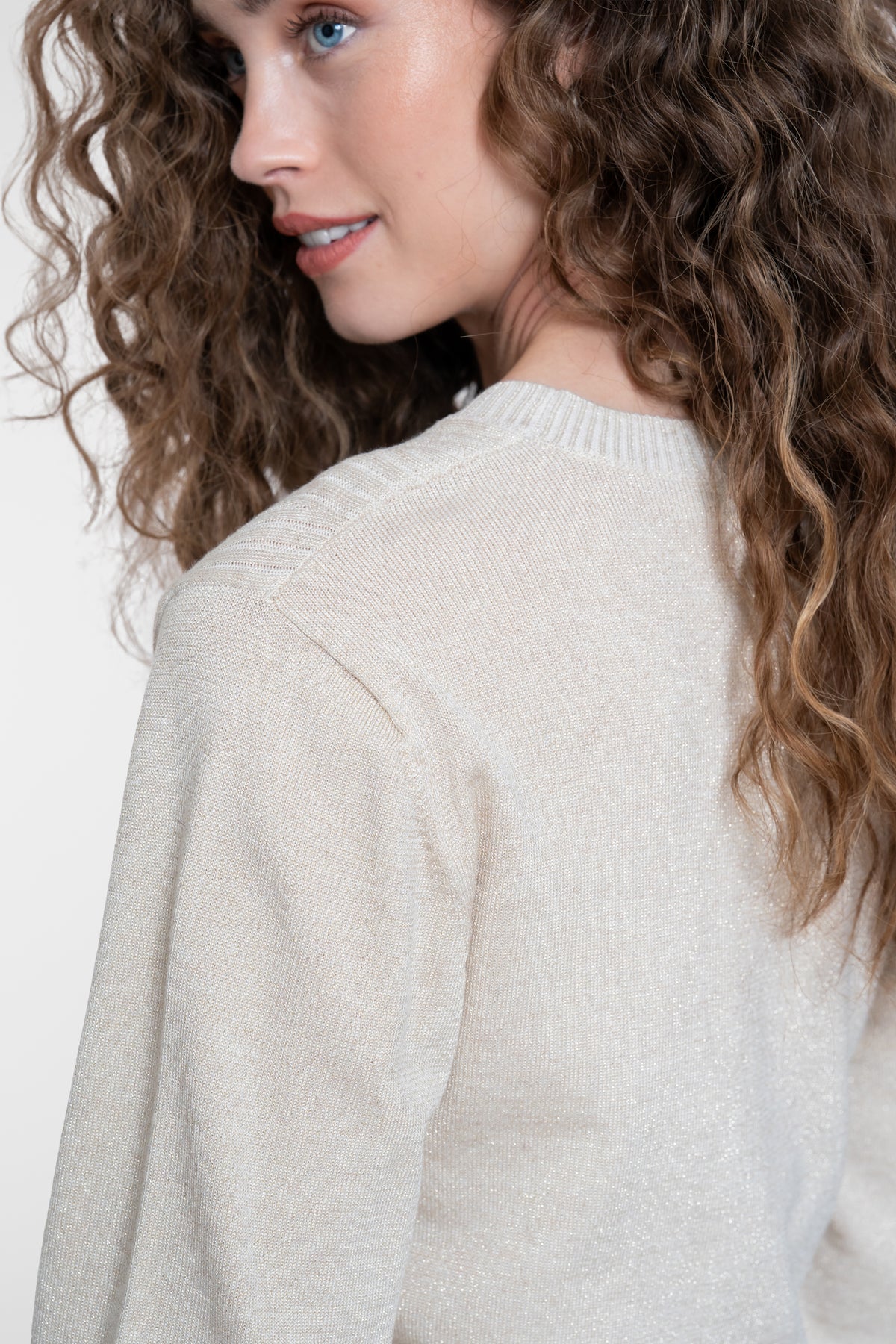 Geisha beiger Pullover mit Lurex und langen Manschetten