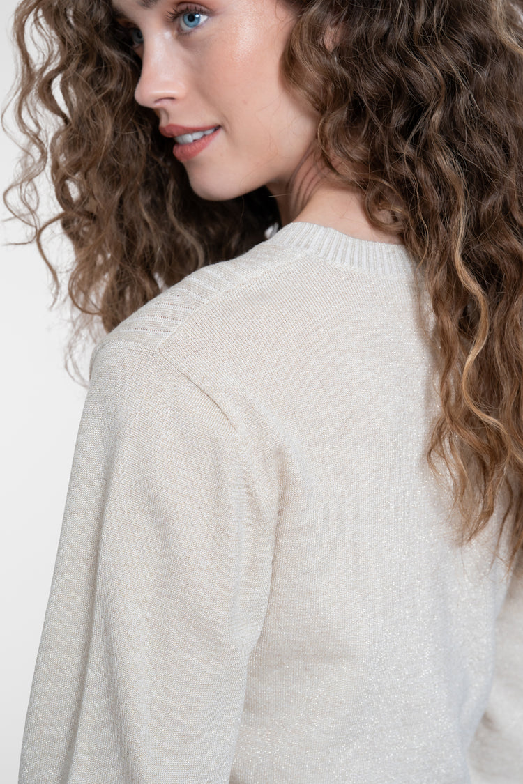 Geisha beiger Pullover mit Lurex und langen Manschetten
