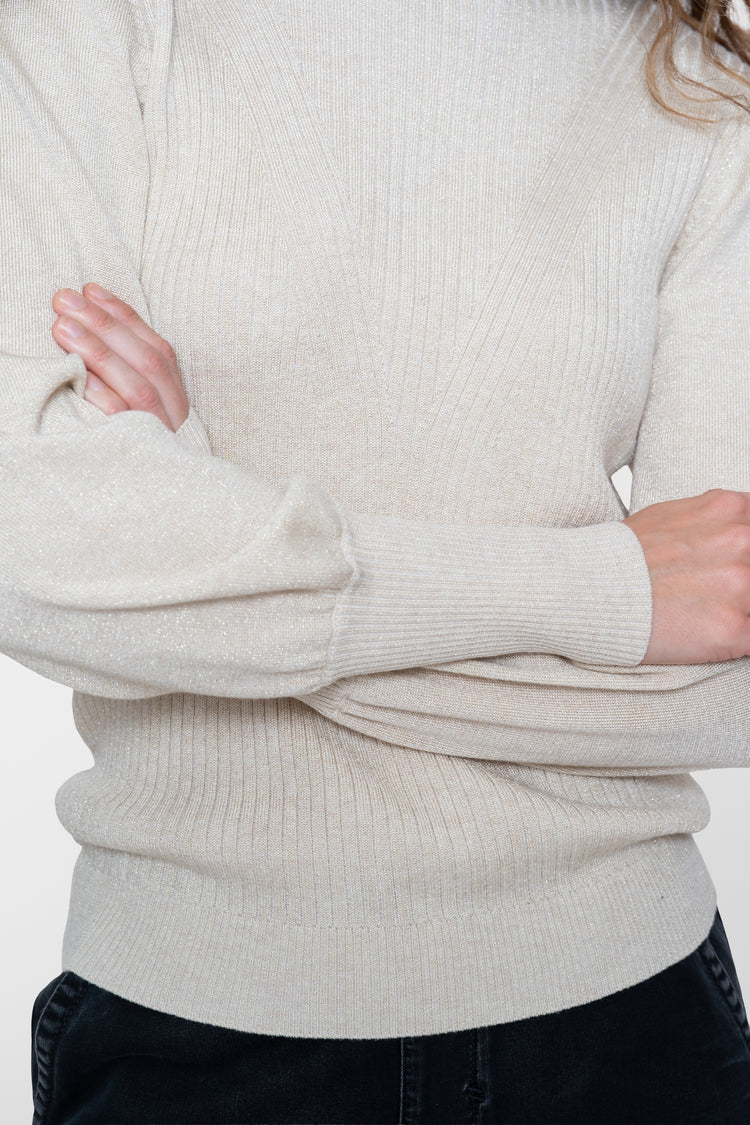 Geisha beiger Pullover mit Lurex und langen Manschetten