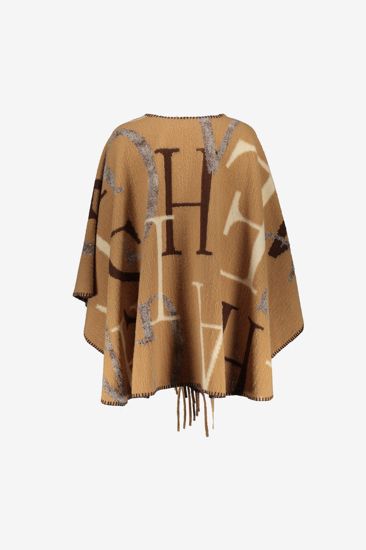 Geisha poncho met grafisch dessin en franjes