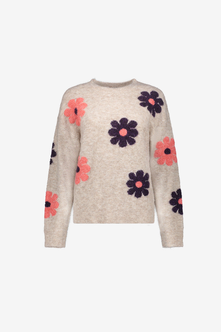 Geisha Damenpullover mit Blumenprint und Rundhalsausschnitt