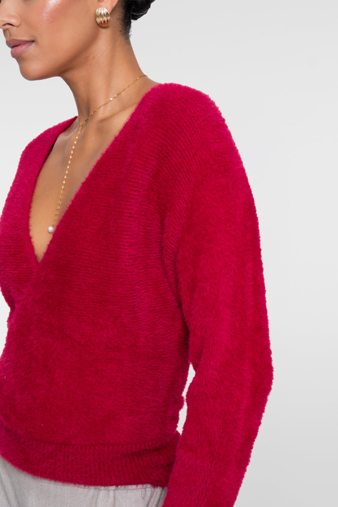 Geisha Damen Weicher Wickelpullover mit V-Ausschnitt