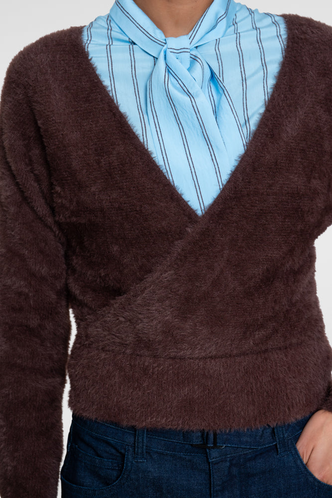 Geisha Damen Weicher Wickelpullover mit V-Ausschnitt