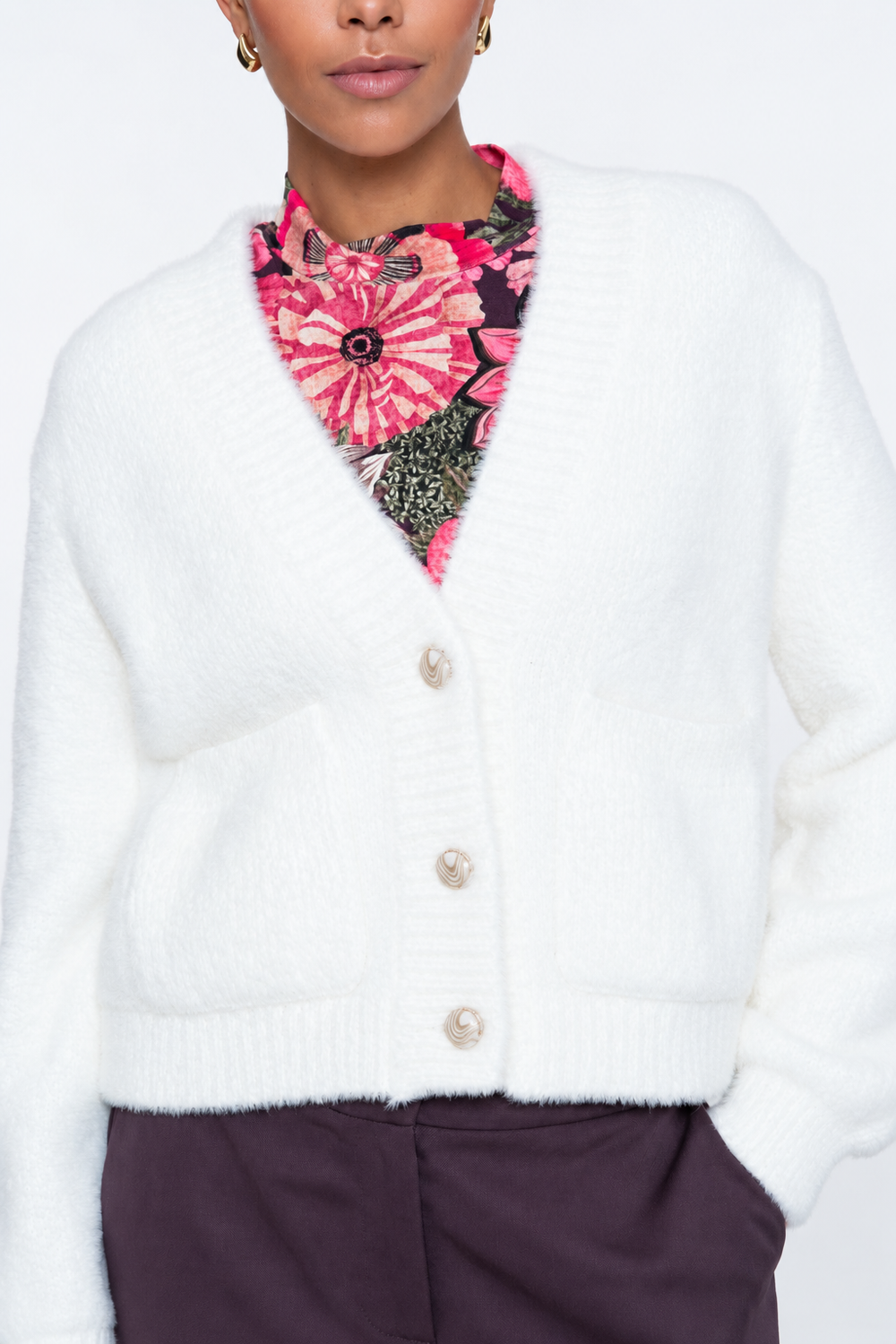 Geisha Damen Weiche Strickjacke mit Zierknöpfen
