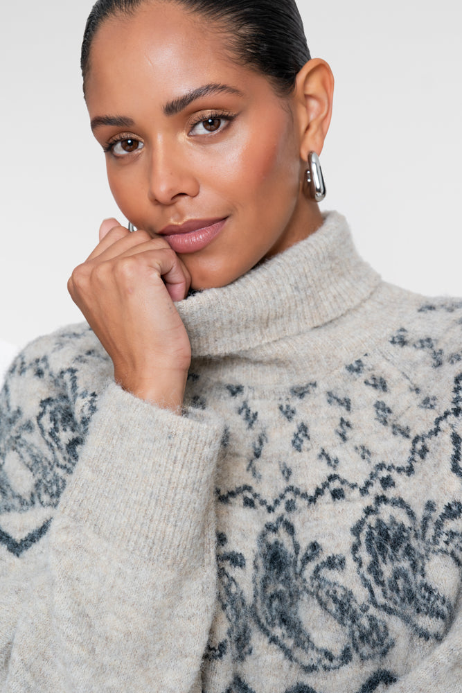 Geisha Damen Rollkragenpullover mit Nordic-Print und hohem Rollkragen