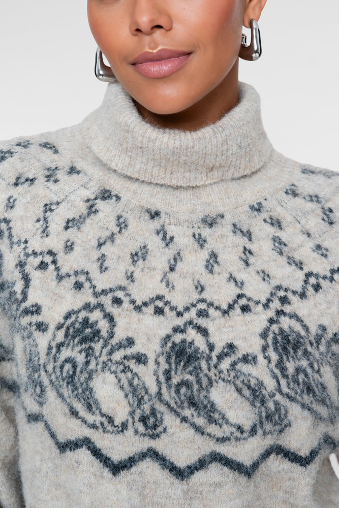 Geisha Damen Rollkragenpullover mit Nordic-Print und hohem Rollkragen