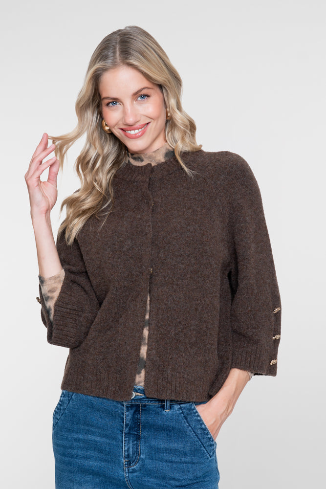 Geisha Damen Strickjacke mit 3/4-Ärmeln und goldfarbenen Knöpfen
