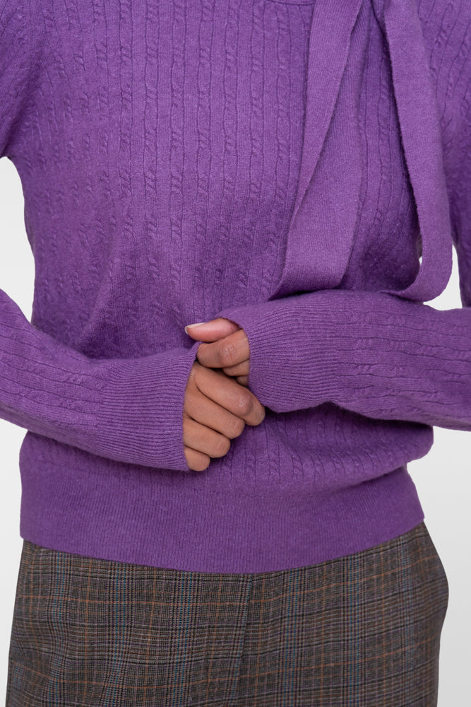 Geisha gestrickter Damenpullover mit Zopfmuster und Schaldetail