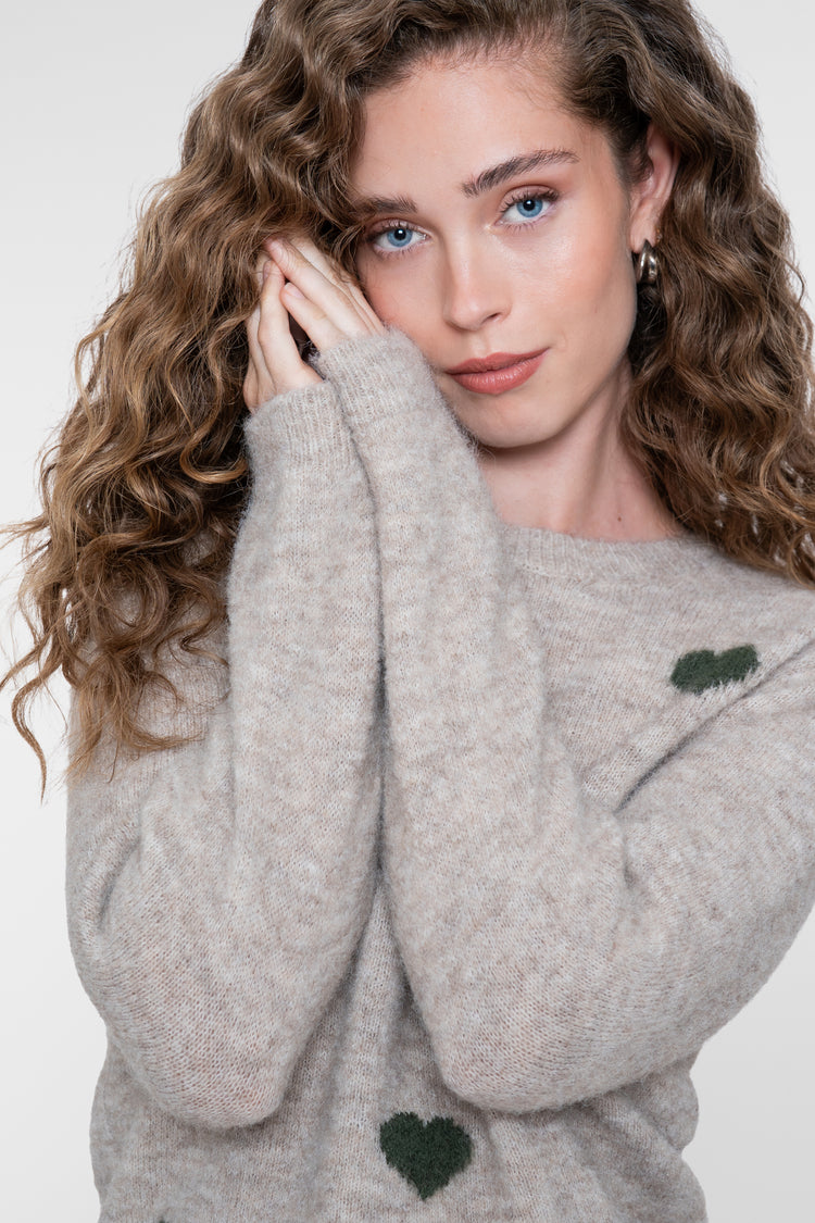 Geisha Damen Pullover mit Herzmotiv und Rundhalsausschnitt