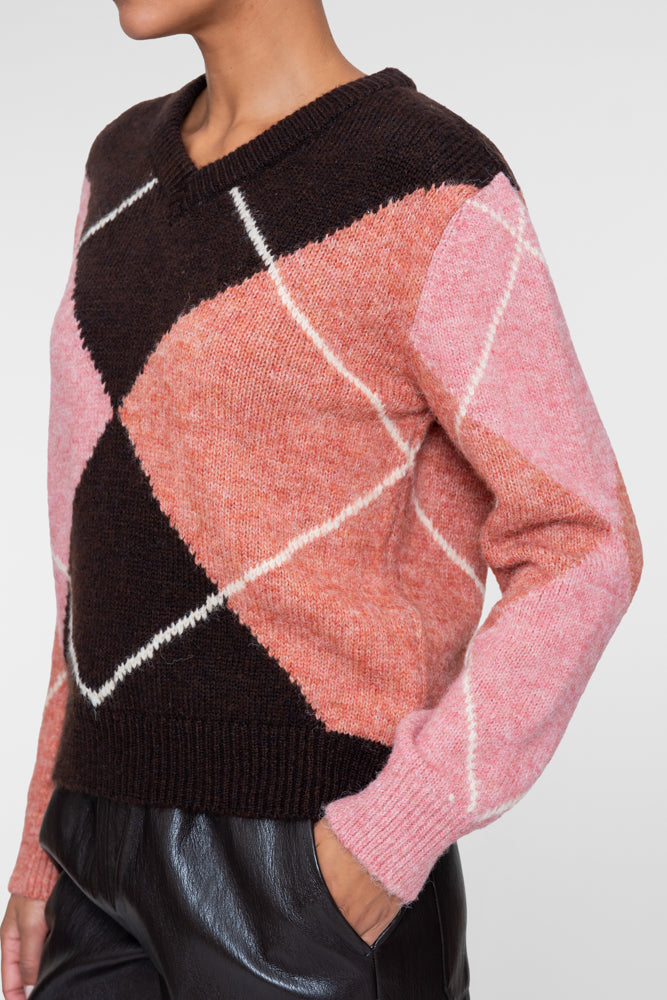 Geisha gestrickter Damenpullover mit Rautenmuster und V-Ausschnitt