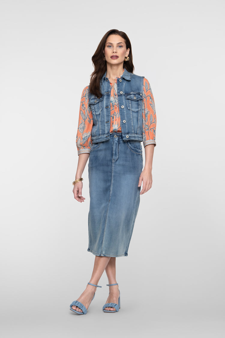 Geisha Denimweste mit Kragen und Knopfverschluss