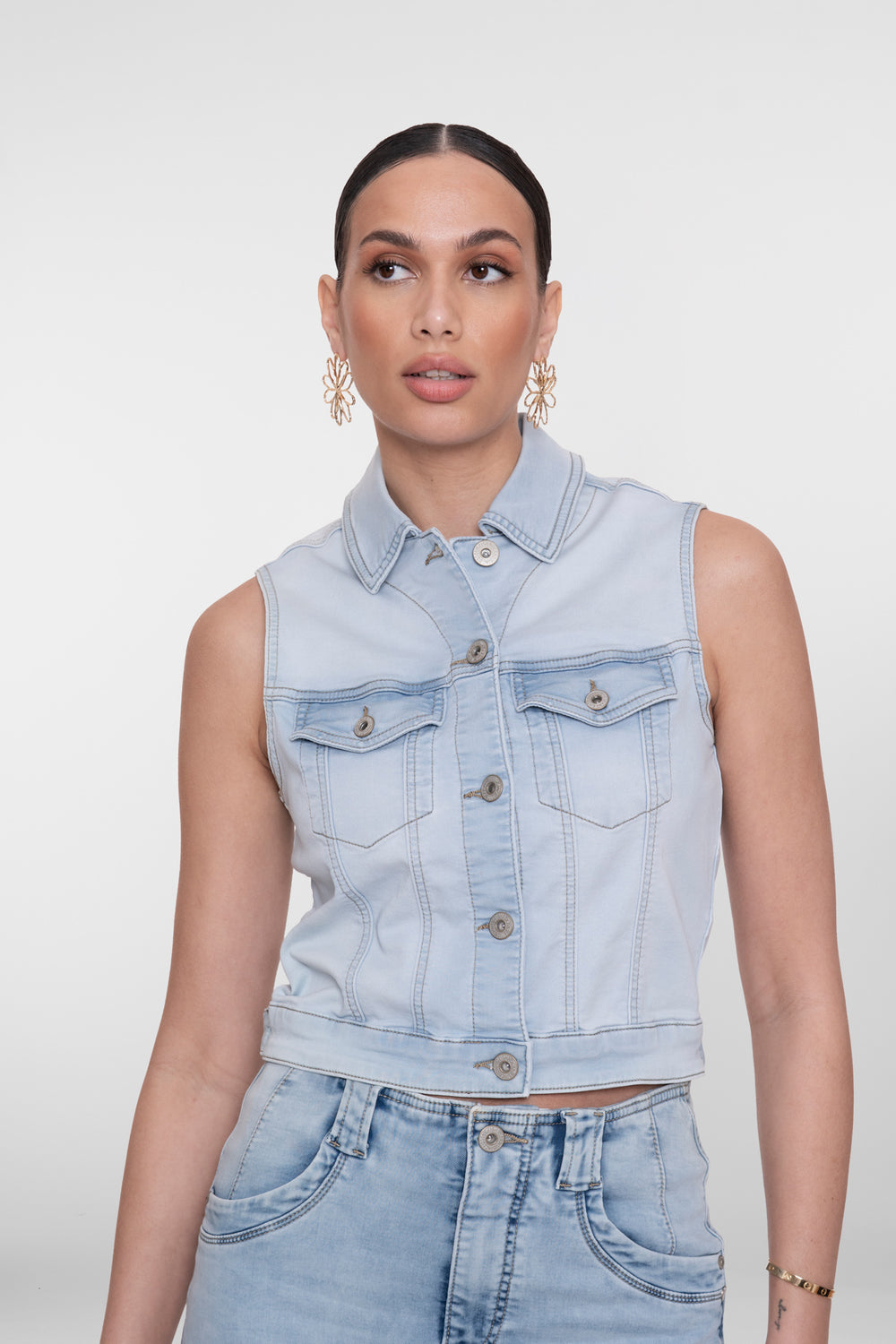 Geisha Ärmellose Denimweste mit Knöpfen