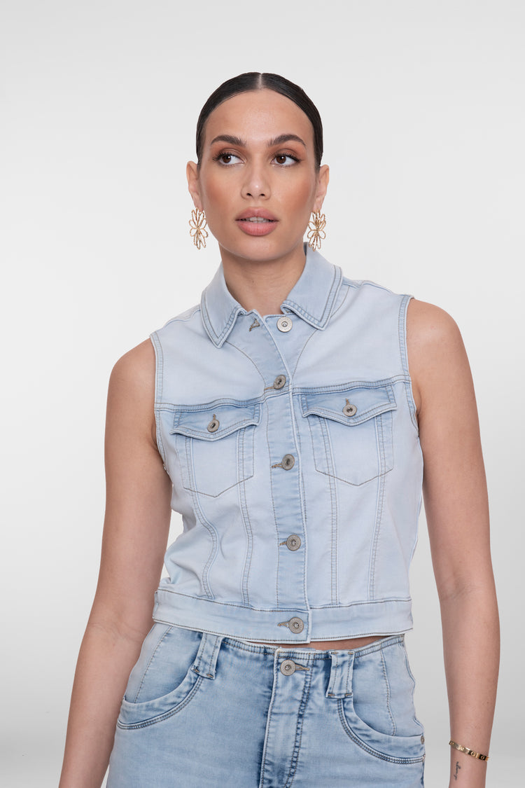 Geisha Ärmellose Denimweste mit Knöpfen