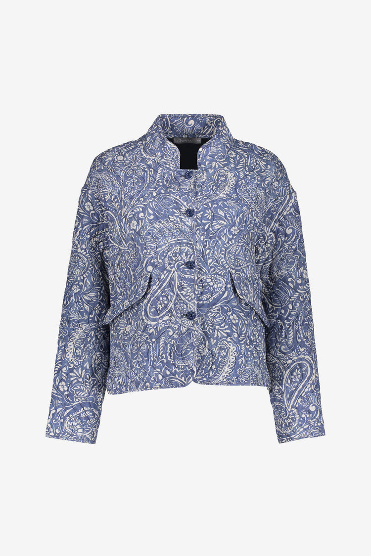 Geishablaue gestärkte Jacke mit Paisleymuster
