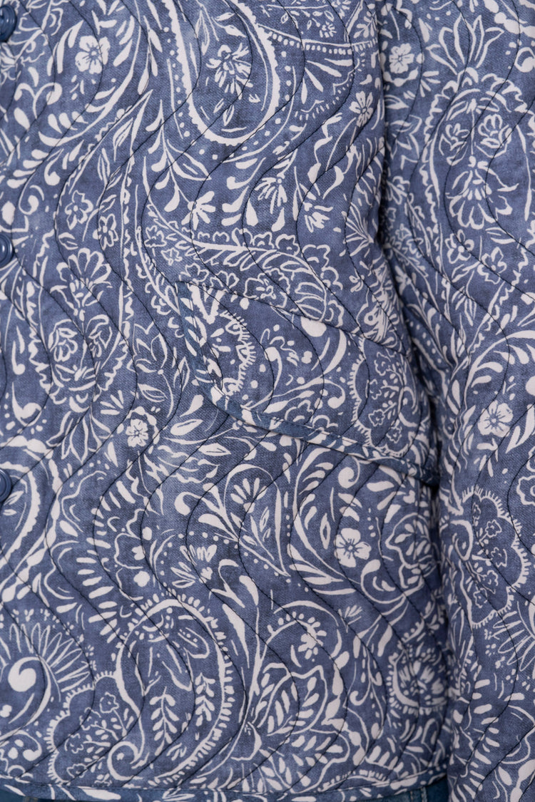 Geishablaue gestärkte Jacke mit Paisleymuster