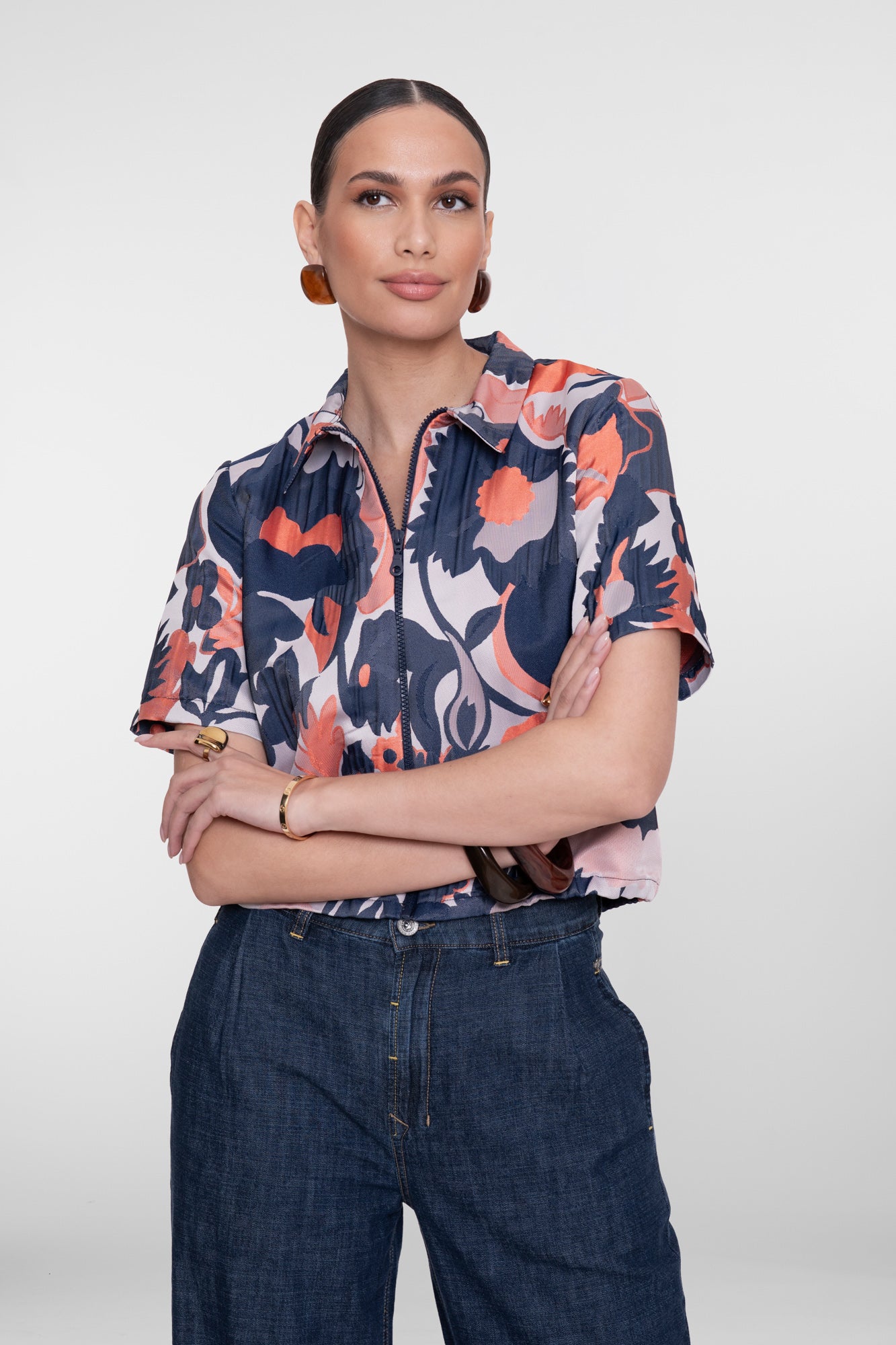 Jacke mit grafischem Blumendruck