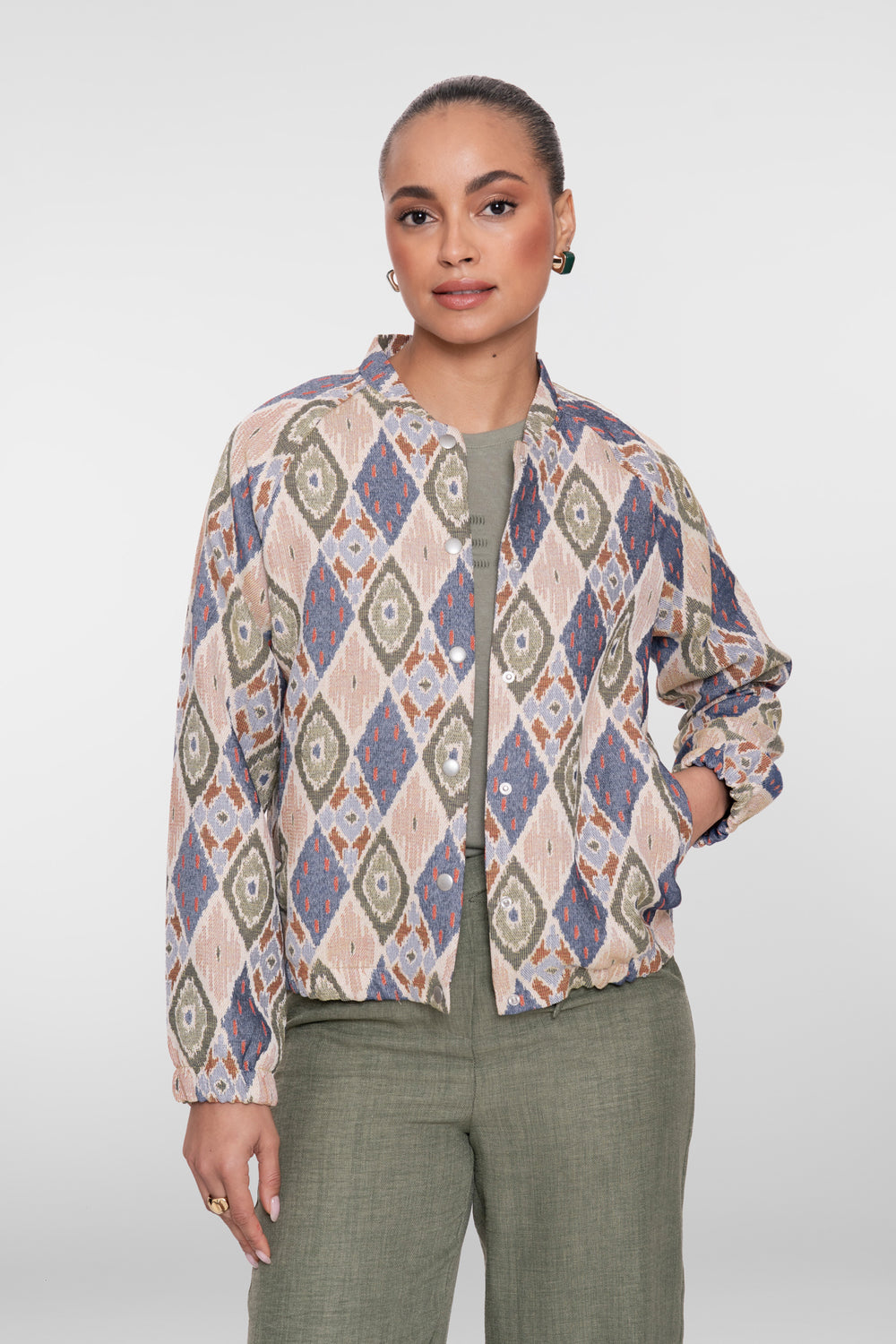 Geisha kurze Jacke mit grafischem Ikat-Print