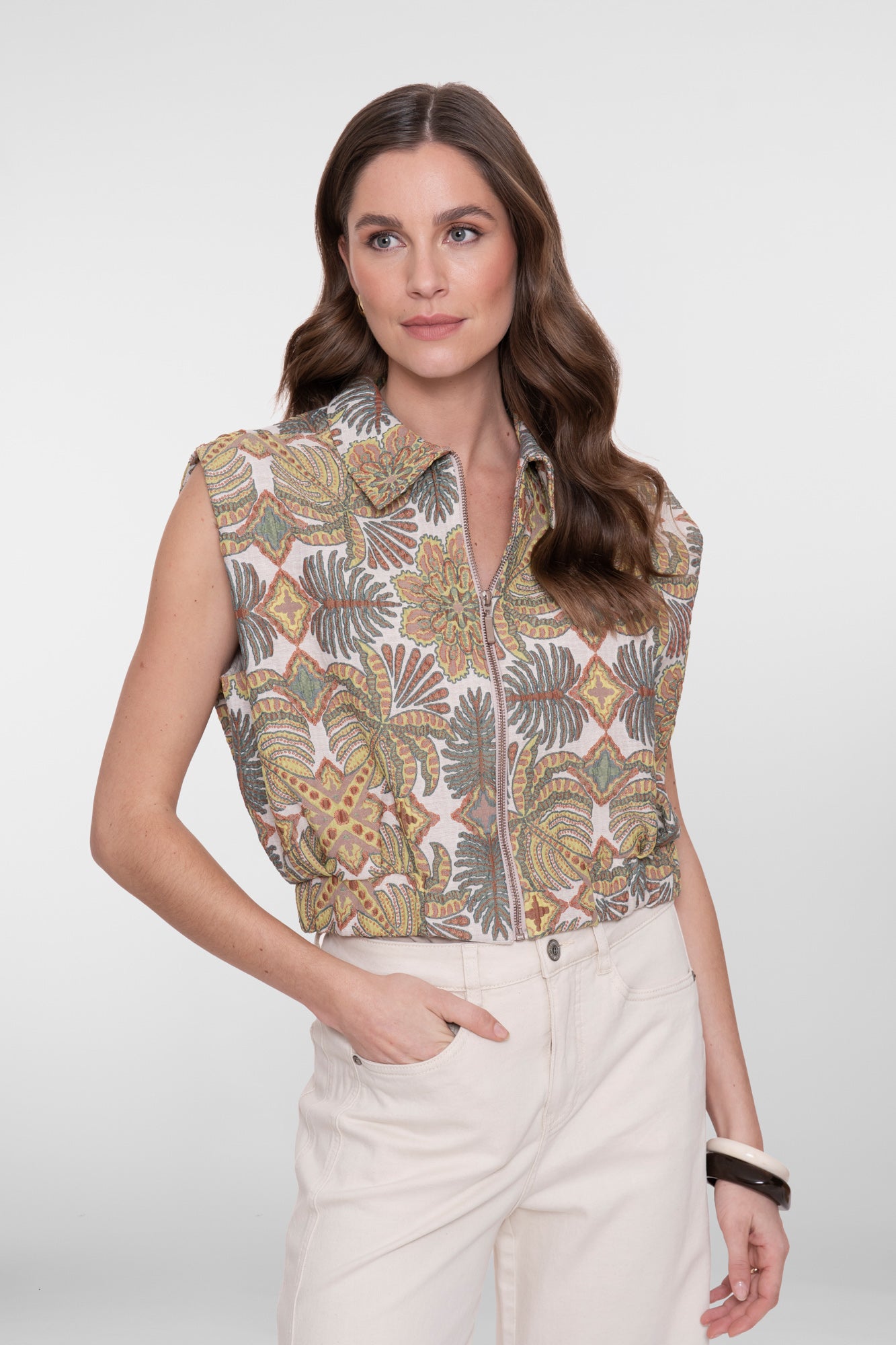 Geisha Ärmellose Jacke mit Naturprint