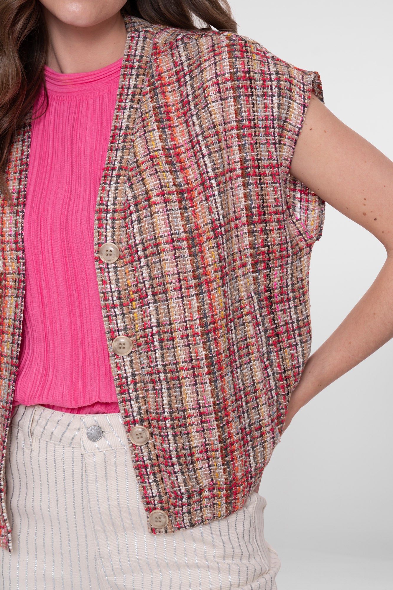 Geisha Tweed-Weste mit farbiger Struktur und Lurex