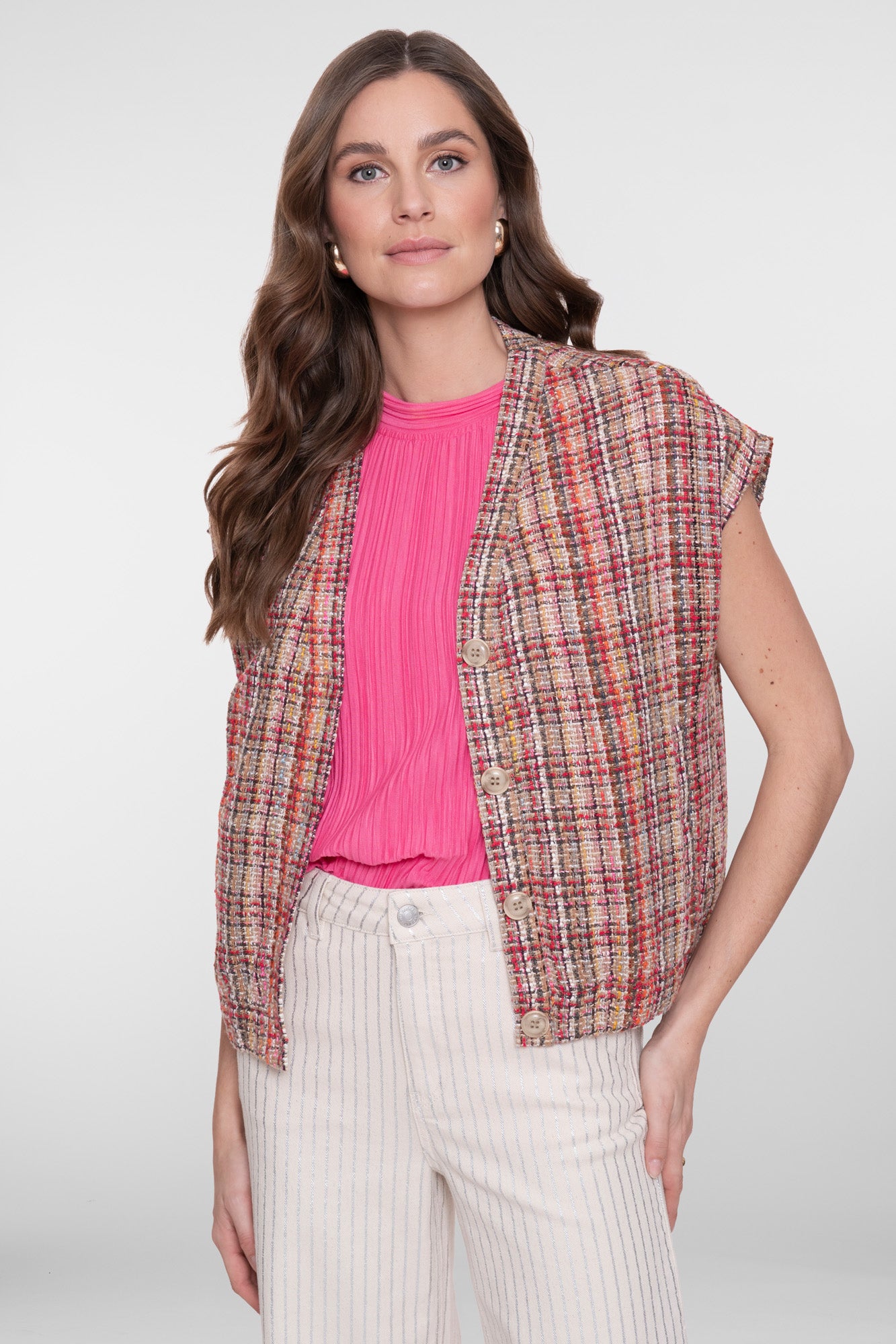Geisha Tweed-Weste mit farbiger Struktur und Lurex