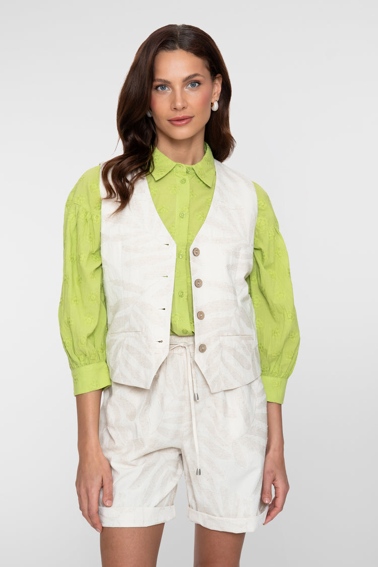 Geisha Damenweste jacquard ecru mit Knopfverschluss