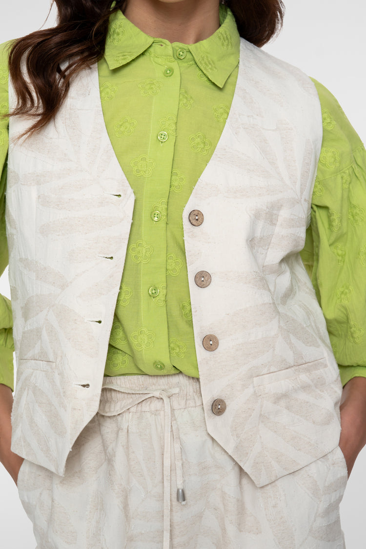 Geisha Damenweste jacquard ecru mit Knopfverschluss