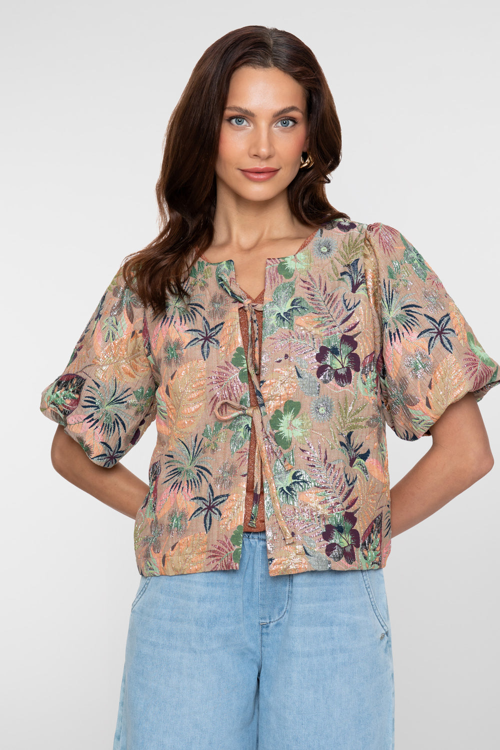 Geisha Bluse mit Schleifen und Lurex