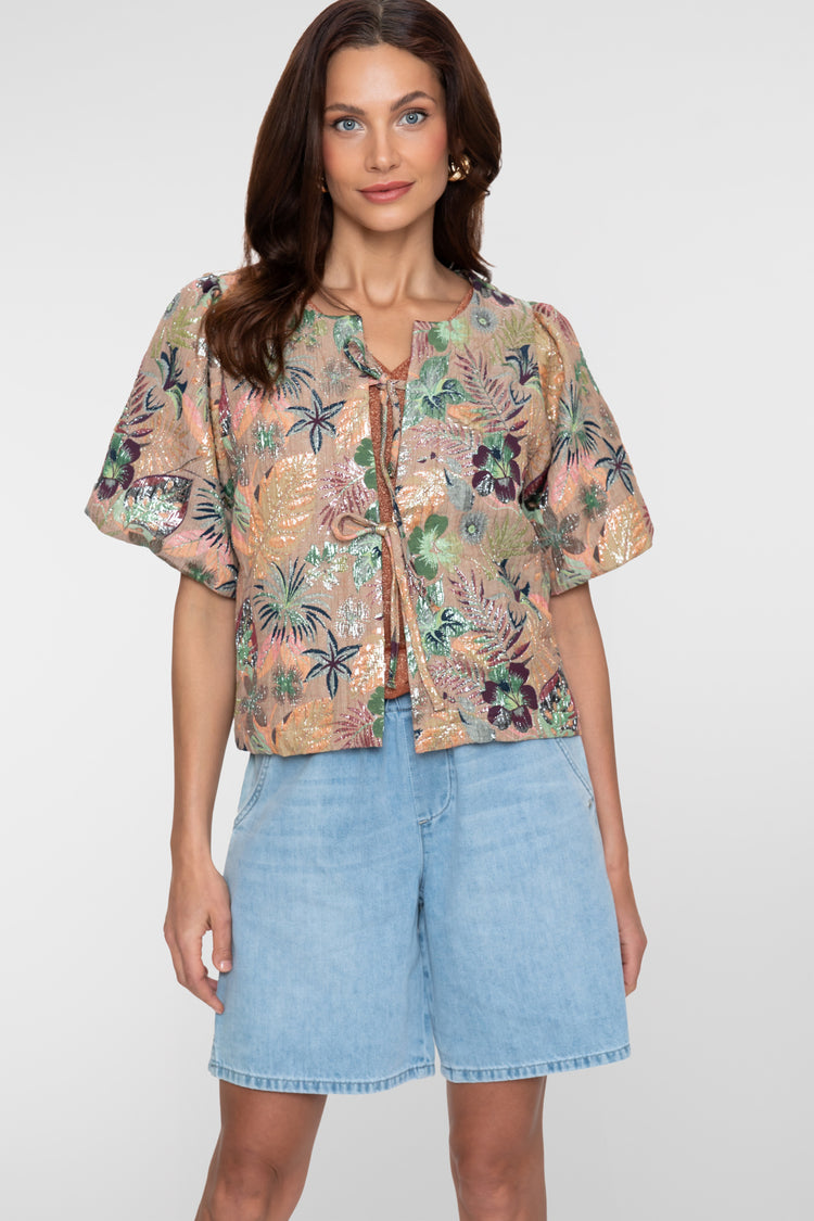 Geisha Bluse mit Schleifen und Lurex