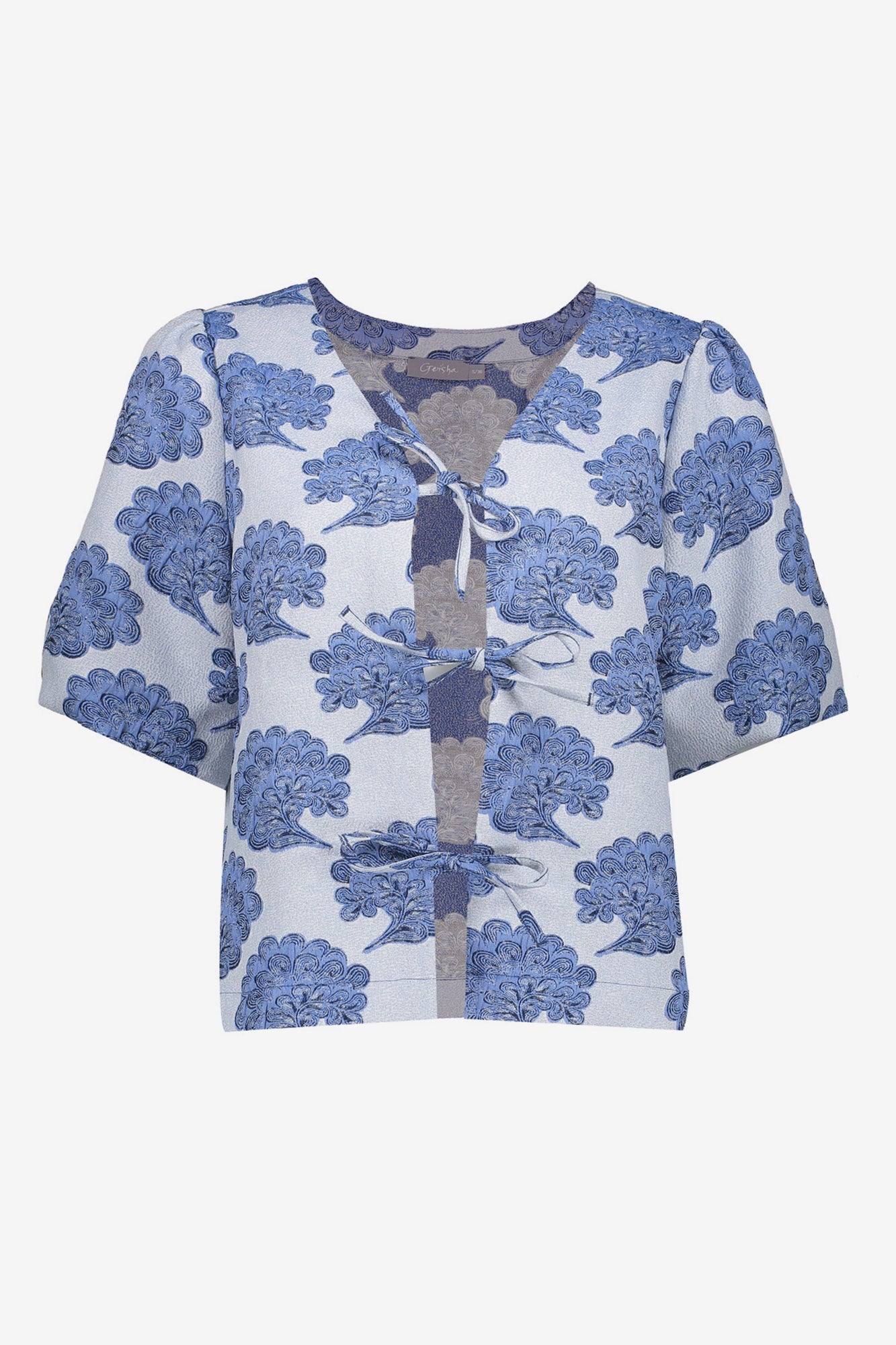 Geisha Top Jacquard blau mit Schleifen
