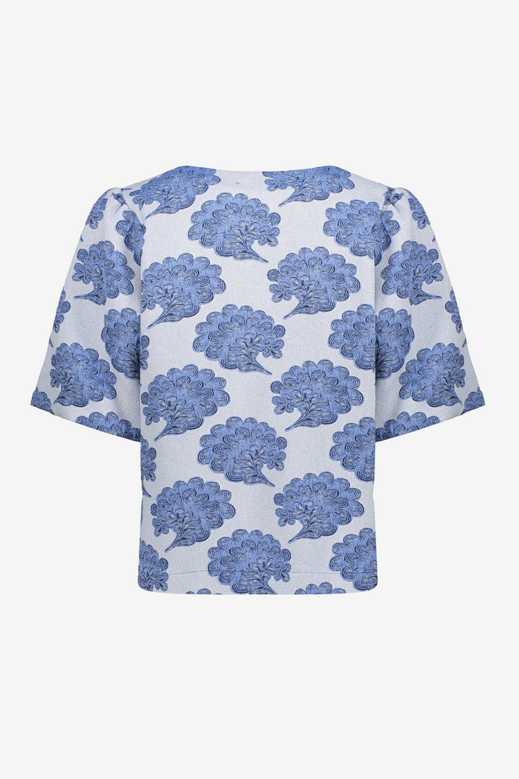 Geisha Top Jacquard blau mit Schleifen
