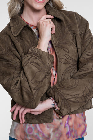 Geisha Jacke in Veloursleder-Optik mit Blumenmuster