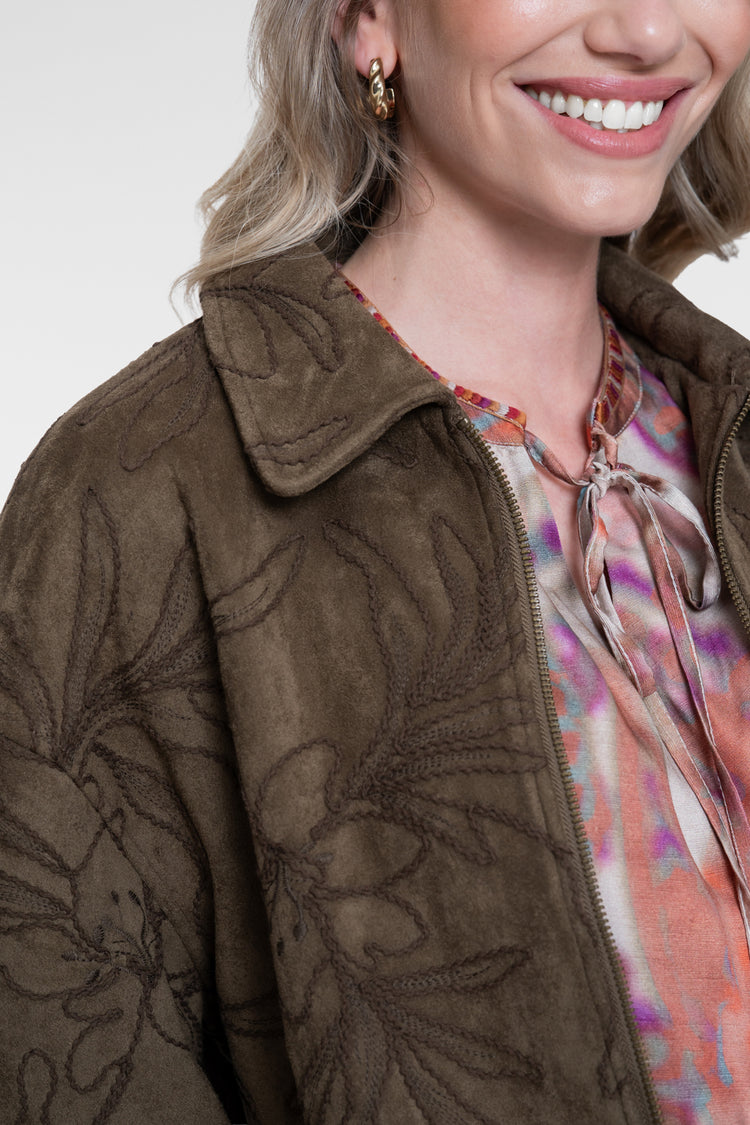 Geisha Jacke in Veloursleder-Optik mit Blumenmuster