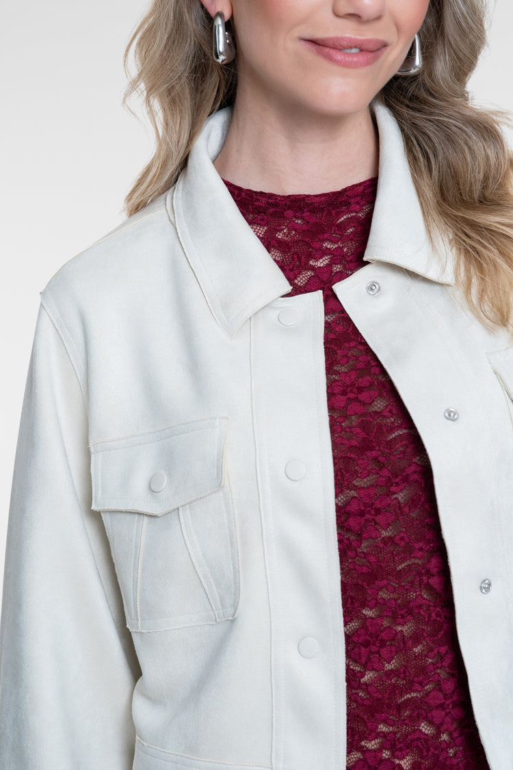 Geisha kurze Jacke in Veloursleder-Optik mit Druckknopfverschluss