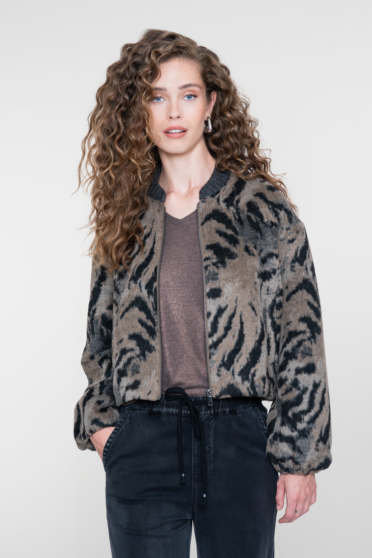 Geisha Damen Bomberjacke mit Animalprint und Strickkragen
