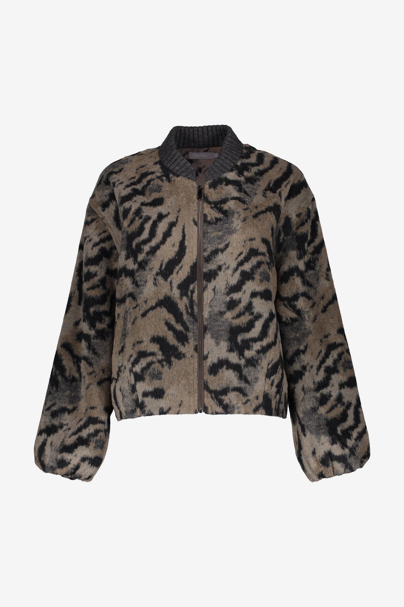 Geisha Damen Bomberjacke mit Animalprint und Strickkragen