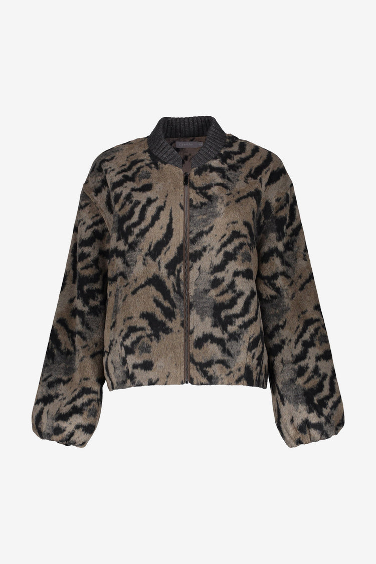 Geisha Damen Bomberjacke mit Animalprint und Strickkragen