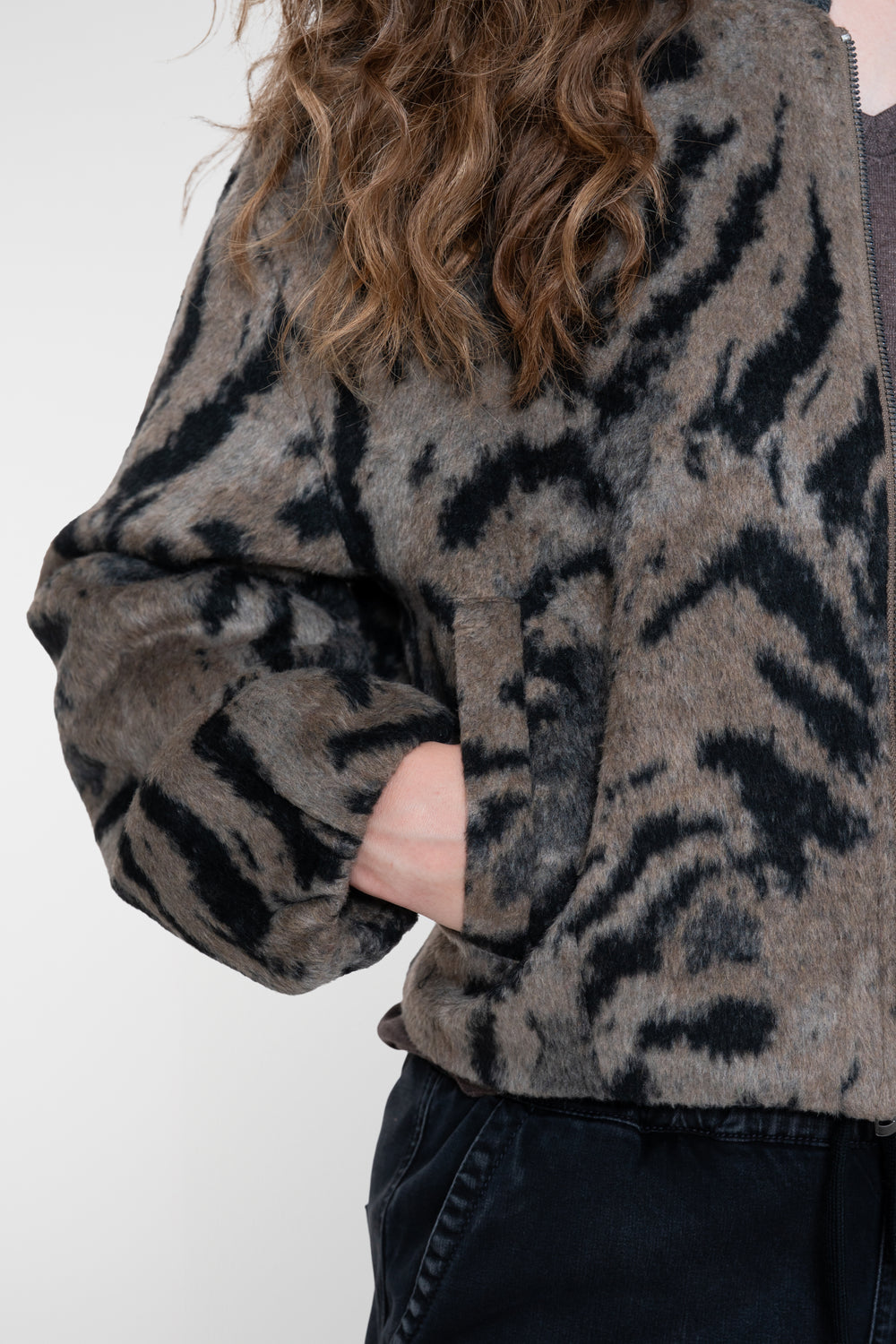 Geisha Damen Bomberjacke mit Animalprint und Strickkragen